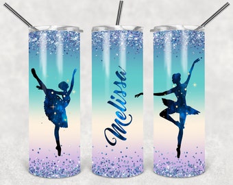 Ballet sublimation 20oz Skinny Tumbler seamless DESIGN ballet  galaxy dancers 2 TEMPLATES dancing ballerina add name personalize PNG
