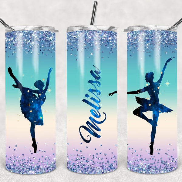 Ballet sublimation 20oz Skinny Tumbler seamless DESIGN ballet  galaxy dancers 2 TEMPLATES dancing ballerina add name personalize PNG