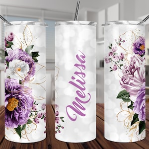 Lila Blumen 20 Unzen Skinny Tumbler Becher nahtlose DESIGN pink blush violett Rosen gold DIGITAL Blumen Boho Blumen nahtlose VORLAGE zum Ausdrucken
