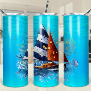 Segelboot 20oz Skinny Tumbler VORLAGE Boot Segeln Nautische Sublimation Design DIGITAL Download Segel Ozean PNG