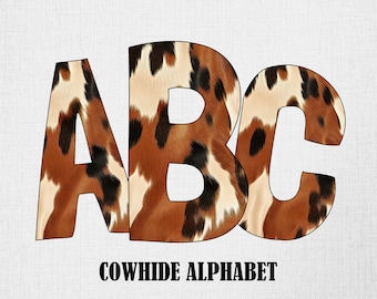 Cowhide Print Alphabet PNG Set, Western Font (Digital Download)