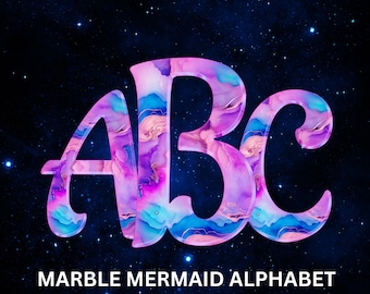 Marble Mermaid Alphabet Set, Lilac Pink Letters (Digital Download)