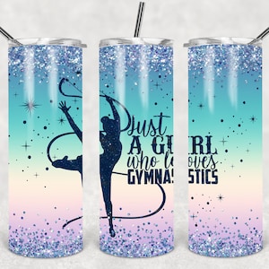 Gimnasia rítmica 20oz Skinny Tumbler DISEÑO Sólo una chica que ama la gimnasia PLANTILLA galaxia gimnastas brillo PNG galaxia gimnasta chica