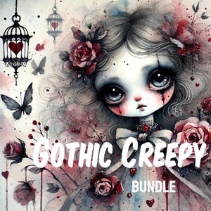 Gothic Creepy Clipart Bundle Gothic Hexe Potion Schädel Kommerzielle Nutzung Hexe Katze Puppe Ballerina Krähe Harlekin Aquarell Scrapbooking Papier