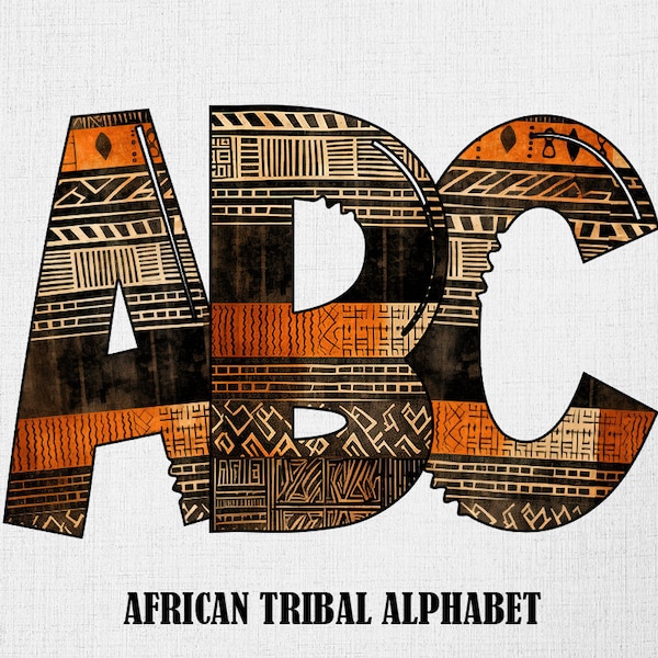 Tribal African Pattern Letters Alphabet Set Digital Download Alphabet African Motif  Letters Set PNG Sublimation Commercial Use POD