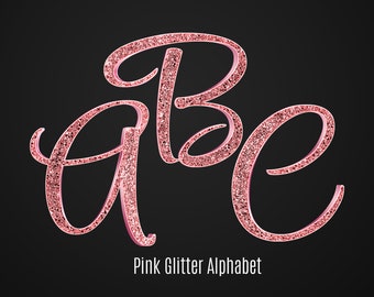 Pink Glitter Alphabet Letters, Rose Foil, Individual PNGs (Digital Download)