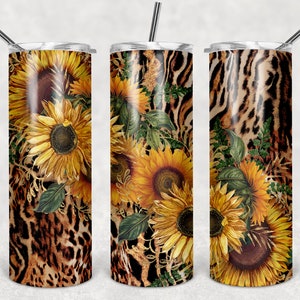 Sonnenblumen Tiger Druck 20 Unzen Skinny Tumbler VORLAGE Tier-Mix Druck Sonnenblumen Sublimation Design DIGITAL Sonnenblumen Gepard Leopard