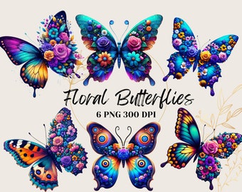 Floral Butterfly PNG Bundle | Glitter Roses Sublimation (Digital Download)