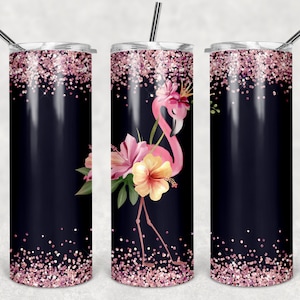 Rose gold  navy 20oz Skinny Tumbler TEMPLATE pink flamingo  boho flowers blush  rose flamingo rose  gold glitter  Sublimation design DIGITAL