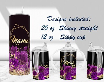 Lila Blumen Mama und ich Becher Designs, Sublimation PNG (digitaler Download)