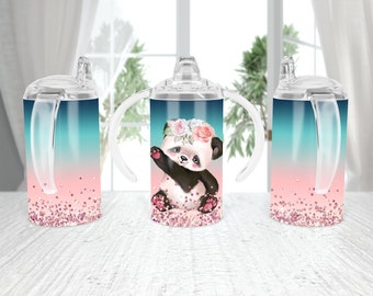 Cute Baby  Panda  Sublimation Straight Sippy Cup 12 OZ DESIGN floral Baby Panda  rose gold Kids Straight Sided Cup TEMPLATE Sublimation png