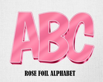 Rose Foil Alphabet PNG Set, 3D Letters (Digital Download)