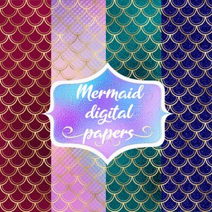 Mermaid scale dorato carte digitali bundle 4 carte sirena galassia sirena blu sirena bordeaux bordeaux marrone renone marna sirena scala oro sirena