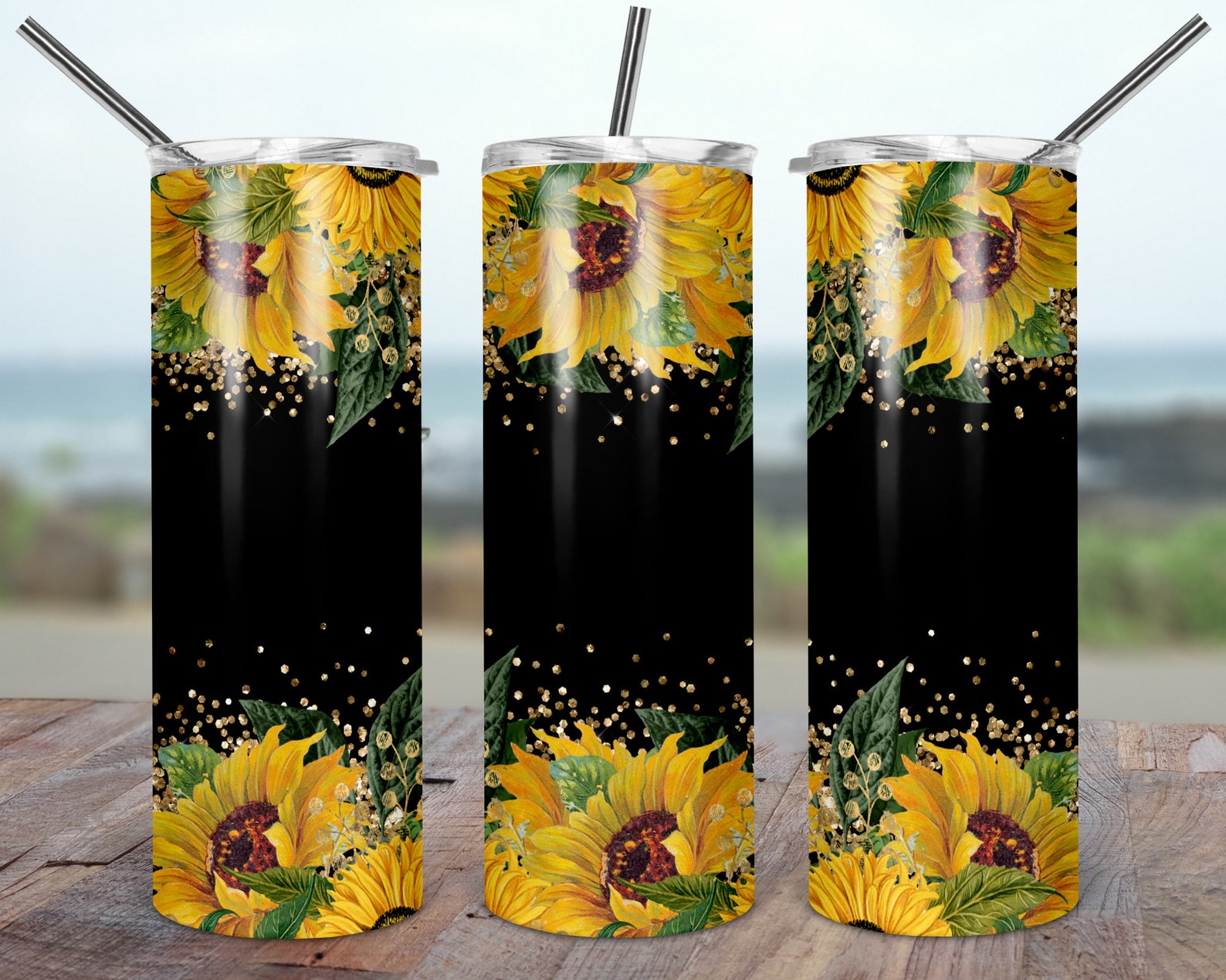 Sunflowers gold glitter 20oz Skinny Tumbler sunflowers Etsy