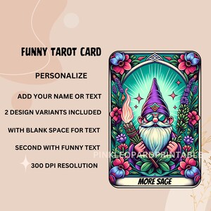 Más Sage Funny Gnome Sublimación Sarcástico Tarot Card Sage Funny Gnome Imprimible Añadir Nombre Texto Personalizar
