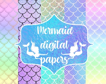 Mermaid Mermaid Scales Digitales Papier: Rainbow Ombre, 5 JPEG Dateien (Digital Download)