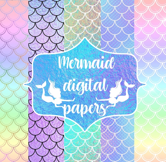 Mermaid Scales Digital Paper: Rainbow Ombre, 5 JPEG Files (Digital Download)