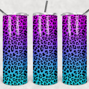 Purple teal  leopard 20oz Skinny Tumbler 2 Designs Sublimation rainbow cheetah   leopard TEMPLATE digital cheetah animal skin DESIGN
