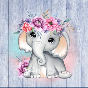 Floral baby  elephant png purple lilac flowers  elephant clip art digital download clip art sublimation design  2 designs elephants