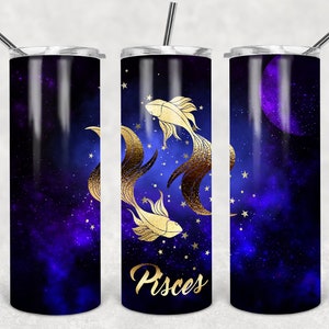 Sublimation Galaxy Poissons 20 oz Skinny Tumbler DESIGN galaxie étoiles de l'espace Poissons signe du zodiaque astrologie MODÈLE anniversaire Poissons PNG