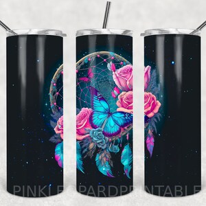 Galaxy Dreamcatcher 20oz Skinny Tumbler Szablon do sublimacji Galaxy Butterflies Flowers Dodaj nazwę Tekst Personalizuj Mystical Dreamcatcher