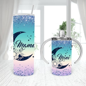 Mariposas de luna Taza con pico recta de 12 oz para mamá y yo a juego Vaso de 20 oz DISEÑOS de sublimación Descarga digital Mini flores de luna de mamá