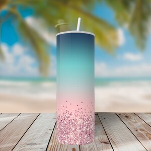 Rose Gold Glitter Blau 20 Unzen Skinny Tumbler VORLAGE rosa bis blau Rose Gold Glitter Sublimation DESIGN teal aqua blau rosa