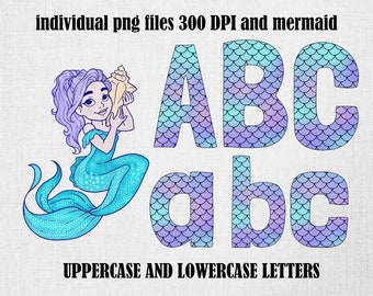 Mermaid Scales Alphabet Clipart, PNG Letter Set (Digital Download)