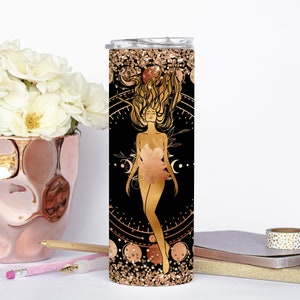 Sublimación de luna mística 20oz Skinny Tumbler DISEÑO fases lunares diosa de la luna wicca PLANTILLA oro brillo estrellas luna galaxia mujer