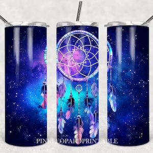 Galaxy Dreamcatcher Sublimacja 20oz Skinny Tumbler DESIGN Kolorowe kwiaty łapacza snów 2 warianty projektu Dodaj nazwę Tekst Personalizuj