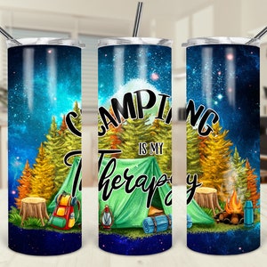 Acampar es mi terapia Vaso de 20 oz sublimación 2 variantes de DISEÑO campamento bosque campamento fuego campamento PLANTILLA viaje aventura campamento citas