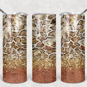 Cobra ouro glitter 20 onças Skinny Tumbler MODELO cobra ouro brilho ferramentado aparência de couro Sublimação Download DIGITAL modelo de pele de animal