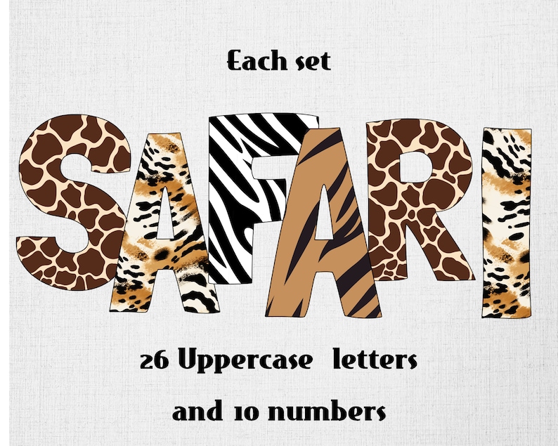 Safari Animal Print Alphabet PNG Set (commercial Use) - Etsy