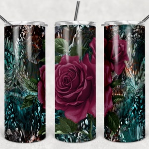 Burgundy Rose 20 Unzen dünner Becher VORLAGE Tier-Mix-Print Burgundy nahtlose Sublimationsentwurf DIGITAL Gepard Leopard Kastanienbraun Rose