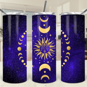 Mystieke Sun Moon sublimatie 20oz Skinny Tumbler DESIGN maanstanden maan galaxy naam persona toevoegen; ize TEMPLATE sterren maan galaxy afdrukbaar