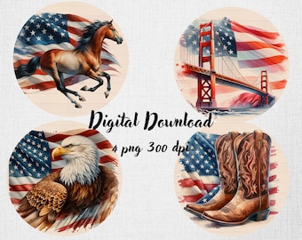 Patriotic Car Coaster Designs: Eagle, Horse, Cowboy Boots (Digital Download)
