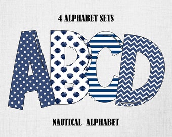 Nautical Alphabet PNG: Polka Dot, Sea Shell, Stripes (Digital Download)