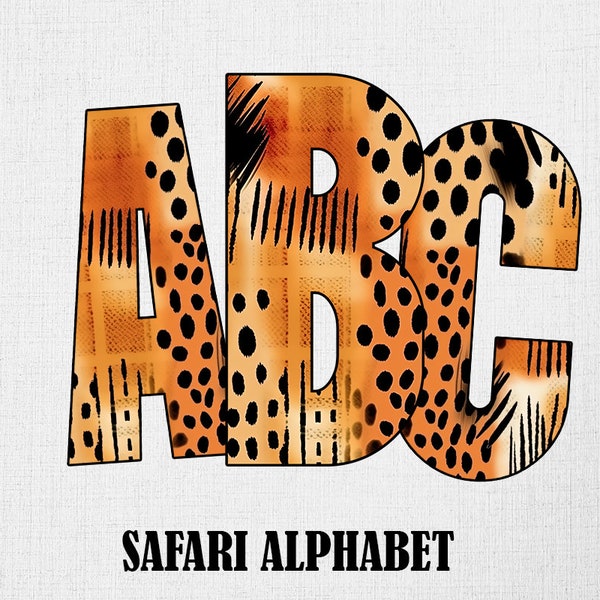 Safari Letters Alphabet Set Download ,Tribal Leopard Safari Pattern  Letters Set PNG Sublimation Commercial Use POD Tribal  Printable