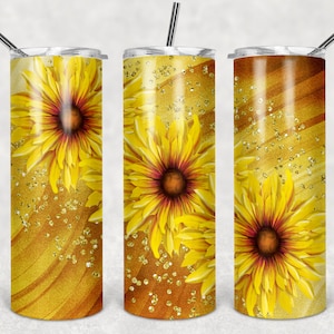 Sunflowers gold 20oz Skinny Tumbler TEMPLATE animal print gold leopard sunflowers Sublimation design DIGITAL gold glitter  2 design variants