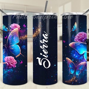 Galaxy vlinders 20oz mager beker sublimatiesjabloon Galaxy rozen vlinders bloemen aquarel splash naam toevoegen tekst personaliseren
