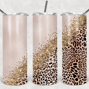 20oz magere luipaardbeker SJABLOON goud glitter luipaard cheetah diagonaal 2 ONTWERPEN naamtekst toevoegen personaliseren blauwgroen blauwe luipaard