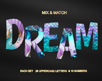 Mermaid Glitter Letters & Numbers PNG Bundle (Digital Download)