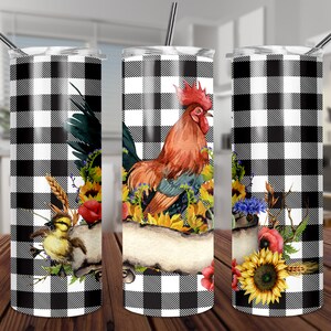 Farm Life Retro 20oz Skinny Tumbler PLANTILLA girasoles Gallo a cuadros flores rústicas de granja Sublimación DISEÑO agregar nombre de texto personalizar