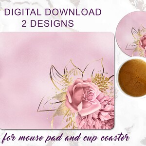 Podkładka pod mysz Blush Gold Roses SZABLON różowo-złota pasująca podkładka pod mysz podkładka pod napoje Sublimacja PROJEKTY różowe złote róże wzór png