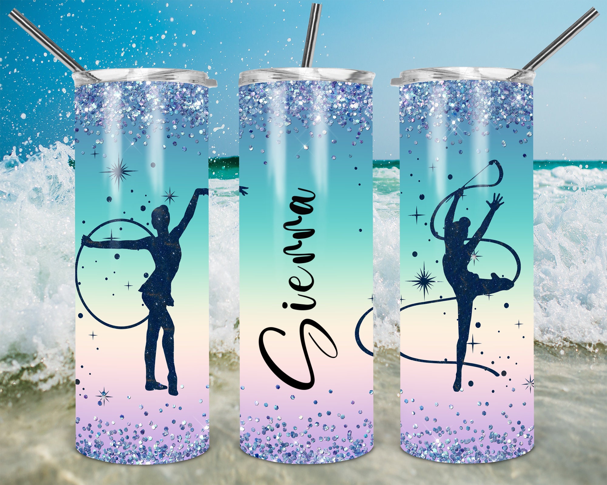Rhythmic Gymnastics 20oz Skinny Tumbler DESIGN gymnast girl TEMPLATE galaxy gymnasts  glitter personalize PNG add name text