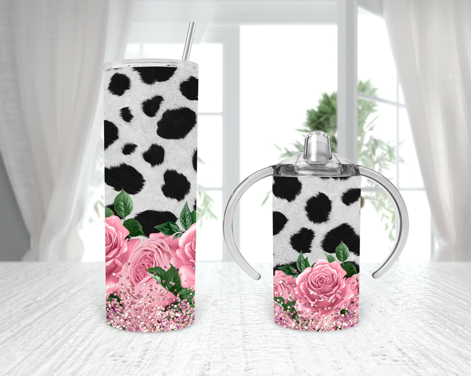 Rose Gold Cowhide Matching Mommy and Me Straight Sippy Cup 20 Etsy