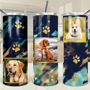 Marcos para fotos de perros, diseño de vaso delgado sin costuras de 20 oz, fotos de mascotas, patas de perros y gatos, sublimación, descarga DIGITAL, personaliza y agrega fotos de tu mascota