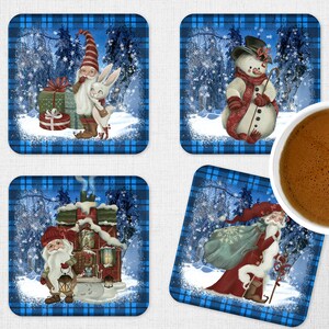 Kerstkabouter 4 ONTWERPEN vierkante onderzetters Kerstman Kerstkabouter winterbos schattige sneeuwpop SJABLONEN ontwerpen PNG bundelsjablonen