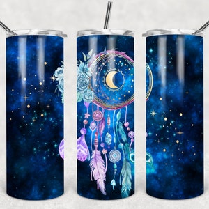 Attrape-rêves lune 20 oz Papier gobelet skinny design sublimation attrape-rêves galaxie étoiles célestes attrape-rêves lune galaxie boho fleurs