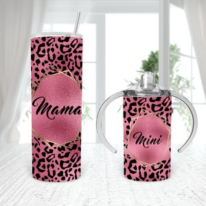 Pink Leopard Matching Mommy and me 12oz Straight Sippy Cup 20oz tumbler Sublimazione 4 DISEGNI Digitale rosa malva oro personalizza aggiungi nome